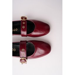 حذاء باليه نسائي Muggo DAİSİE بحزام وإبزيم ذهبي - خمري Muggo DAİSİE Women's Mary Jane Ballet Flats with Gold Buckle - Burgundy