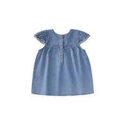 فستان جينز مطرز للأطفال 1-7 سنوات - أزرق Embroidered Denim Dress for Girls 1-7 Years - Blue