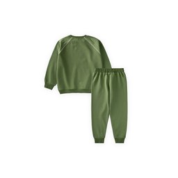 طقم سويت شيرت بطبعة Karyoka مبطن للأطفال 2-10 سنوات - أخضر زيتي Kids' Printed Karyoka Detail Lined Sweatshirt Set 2-10 Years - Olive Green