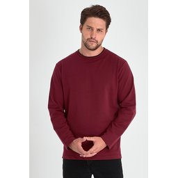 سويت شيرت رجالي مريح بقصة عادية وياقة دائرية مزدوجة - عنابي Men's Burgundy Double Crew Neck Standard Relaxed Fit Sweatshirt