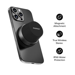 سماعة مومكس فايب جو اللاسلكية المغناطيسية المحمولة – أسود Momax Vibe Go Magnetic Wireless Speaker (Black)