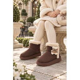 بوت أطفال شتوي Muggo TOFFE مبطن بالفرو مع فيونكة - بني Muggo TOFFE Girls' Winter Boots - Fur Lined with Bow Detail - Brown