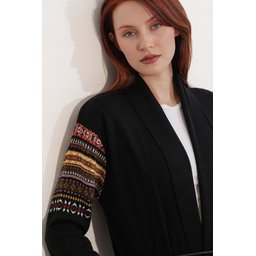 جاكيت كارديجان تريكو طويل 15690 - أسود 15690 Long Knit Cardigan - Black