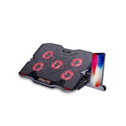 قاعدة تبريد لابتوب احترافية بـ 5 مراوح وإضاءة حمراء Xtrike Me FN-813 قابلة للتعديل مع حامل هاتف احترافي Xtrike Me FN-813 5-Fan Adjustable Gaming Laptop Cooling Pad with Red LED Light and Phone Stand