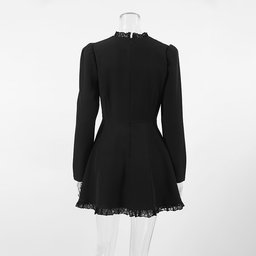 تونيك أسود أنيق بياقة مكشكشة وتفاصيل الدانتيل Black Tunic