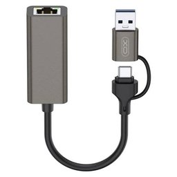 محول شبكة XO HUB-018 من USB-A وType-C إلى RJ45 بسرعة 100 ميجابت/ثانية XO HUB-018 USB-A/USB-C to RJ45 Converter