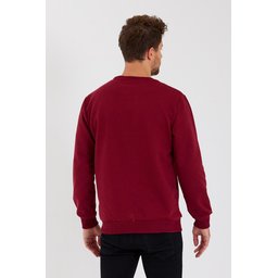 سويتشيرت رجالي بياقة دائرية وتفاصيل ملصق، مبطن بالقطن - BORDO Men's Crew Neck Cotton Lined Sweatshirt with Label Detail - BORDO