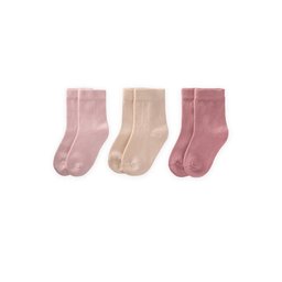 جوارب أطفال ثلاثية - رملي، بودرة، وردي مجفف (3-10 سنوات) Kids' Triple Pack Socks - Sand, Powder, Dried Rose (Ages 3-10)
