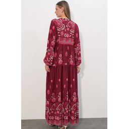 فستان نسائي طويل محتشم بنقشة 2585 - C. Bordo Women's Patterned Long Modest Dress 2585 - C. Bordo
