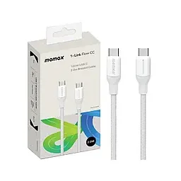 كيبل 1-Link Flow CC 100W USB-C مضفر Momax 1-Link Flow CC 100W USB-C Braided Cable 2m (White)