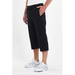 شورت برمودا رجالي أسود بجيوب وسحاب، طول الركبة، خصر مطاطي قابل للتعديل Men's Black Bermuda Shorts with Zipper Pockets, Knee-Length, Adjustable Elastic Waist