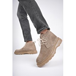 حذاء تشيلسي رجالي Muggo HENRY من الجلد الطبيعي برباط ونعل مريح - بيج Muggo HENRY Men's Genuine Leather Lace-up Comfortable Sole Chelsea Boots - Beige