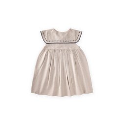 فستان كتان بياقة للبنات 2-7 سنوات - لون طبيعي Linen Collar Dress for Girls 2-7 Years - Natural