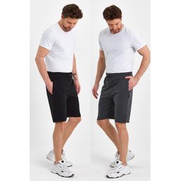 شورت رجالي مريح بقصة عادية مع جيوب جانبية - عبوة من قطعتين أسود ورمادي Men's Regular Fit Side Pocket Shorts - 2-Pack Black & Anthracite