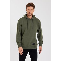 سويت شيرت رجالي بغطاء رأس وجيب كانجارو - أسود HAKİ Men's Black Kangaroo Pocket Hooded Sweatshirt - HAKİ