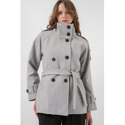 معطف نسائي كاشيه بحزام 9162 - رمادي غامق Women's Belted Cachet Coat 9162 - Dark Grey