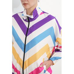 جاكيت بومبر نسائي بنقشة هندسية - متعدد الألوان 0781 Women's Geometric Pattern Bomber Jacket 0781 - Multicolor
