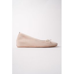 حذاء باليه نسائي MUGGO HİDDEN بفيونكة وكعب مخفي - بيج Muggo HİDDEN Hidden Heel Bow Detail Leather Women's Ballet Flats - Beige