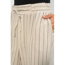 بنطلون نسائي مخطط من الكتان والفسكوز 30102 - أسود Women's Striped Linen Blend Trousers 30102 - Black