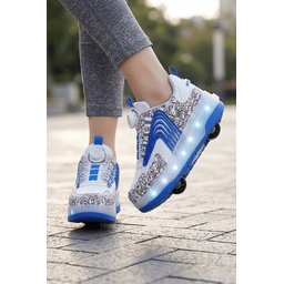 حذاء رياضي Muggo FLOW للأطفال بعجلات وإضاءة - أزرق Muggo FLOW Kids' Light-Up Roller Sneaker Sports Shoes - Blue