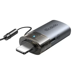 محول نقل USB-A إلى Lightning 2 في 1 مع قارئ بطاقة TF مدمج مع حبل ( توصيلة ) MC 2-in-1 USB-A to Lightning Transfer Adapter Built-in TF Card Reader with Lanyard