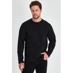 سويت شيرت رجالي أسود بياقة دائرية وقصة مريحة Men's Black Crew Neck Standard Fit Sweatshirt
