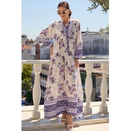 فستان محتشم بنقوش أصيلة 2423 - بنفسجي 2423 Authentic Patterned Modest Dress - Purple