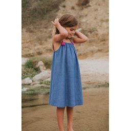 فستان جينز بناتي بحمالات للأعمار 1-7 سنوات - أزرق Girls' Strappy Denim Dress 1-7 Years - Blue