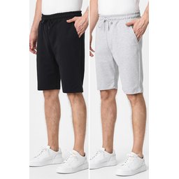 شورت رجالي مريح بقصة عادية بحزام مطاطي وجيوب جانبية - أسود ورمادي (عبوة من 2) Men's Black-Anthracite Regular Fit Comfortable Shorts with Elastic Waist and Side Pockets - 2-Pack (Black-Grey)