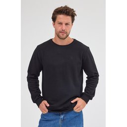 سويت شيرت رجالي أسود بياقة دائرية، قصة عادية، قطن أساسي Men's Black Standard Fit Regular Cut Cotton Basic Crew Neck Sweatshirt