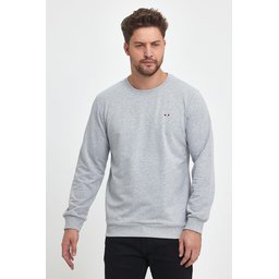 سويت شيرت رجالي رمادي بياقة دائرية وتطريز، قصة عادية Men's Grey Crew Neck Embroidered Regular Fit Sweatshirt