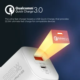 شاحن جداري بروميت باور بورت 33 بقدرة 33 واط بتقنية GaN مع منفذي تايب سي و USB-A Promate PowerPort-33 33W Power Delivery GaNFast™ Charging Adapter