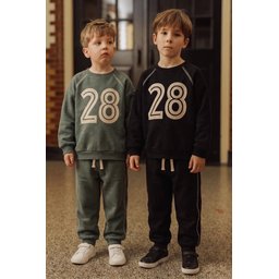 طقم سويت شيرت بطبعة كاريوكا مبطن للأطفال 2-10 سنوات - أنثراسيت Kids' Printed Carioca Detail Brushed Sweatshirt Set 2-10 Years - Anthracite