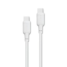 فيلبس DLC6541CW/00 كيبل شحن ومزامنة Type-C to Type-C قدرة 60W يدعم PD Philips Sync & Charge Cable DLC6541CW/00 C to C 1.2M, Max 3A Silicon wrapped, 60W - White