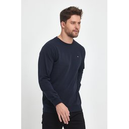 سويتشيرت رجالي بقبة دائرية وتطريز، قصة عادية - كحلي Men's Navy Regular Fit Crew Neck Sweatshirt with Embroidery Detail