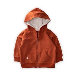 جاكيت هودي بسحاب للأطفال 1-14 سنة - لون قرميدي Kids' Hooded Zipper Cardigan 1-14 Years - Terracotta