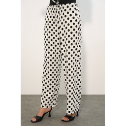 بنطلون نسائي واسع الساقين منقط 30116 - أبيض Women's Wide Leg Polka Dot Trousers 30116 - White