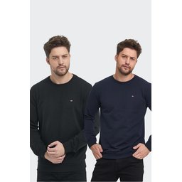 طقم سويتشيرت رجالي بقبة دائرية وتطريز، قصة عادية - أسود وفحمي Men's Black & Anthracite Crew Neck Embroidered Regular Fit Sweatshirt Set