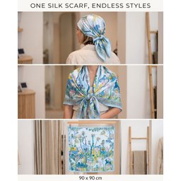 سكارف حريري بتصميم الغابة الزرقاء والحياة البرية Silk Scarf 90 cm
