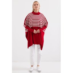 كنزة بونشو فضفاضة 15783 بأكمام مشقوقة - F.Bordo 15783 Slit-Sleeve Oversize Poncho Sweater - F.Bordo