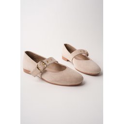 حذاء باليه نسائي MUGGO HALSEY بيج بمشبك ذهبي Muggo HALSEY Gold Buckle Women's Ballet Flats - Beige
