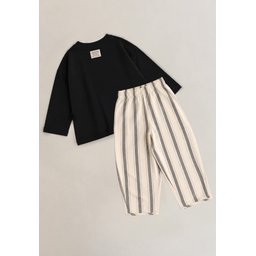 طقم مخطط موسمي للأطفال 2-10 سنوات - أسود Seasonal Striped Kids' Set 2-10 Years - Black