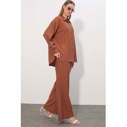 طقم نسائي قطعتين بنطلون وقميص بنسيج مميز 6710 - توبا Women's Textured Shirt and Pants Two-Piece Set 6710 - Taba