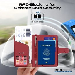 افظة جواز سفر جلدية رفيعة مضادة للضياع مزودة بتقنية الحماية من تحديد الهوية Slim Leather Passport Holder with Anti-Lost Feature & RFID Protection