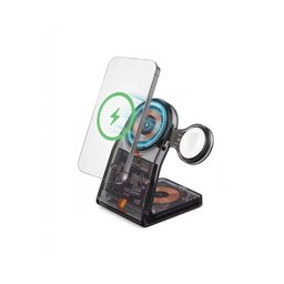 حامل شحن لاسلكي مغناطيسي متعدد الوظائف بورودو 15 واط بزجاج شفاف Porodo 15W All-in-One Transparent Glass Magnetic Wireless Charging Stand