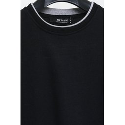 سويت شيرت رجالي أسود بياقة دائرية مزدوجة وتفاصيل طباعة، قصة مريحة Men's Black Double Crew Neck Printed Detail Standard Relaxed Fit Sweatshirt