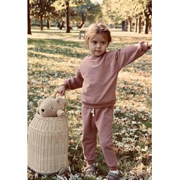 طقم سويت شيرت Basic Karyoka بتفاصيل للبنات 3-8 سنوات - وردي بودرة Basic Karyoka Detailed Sweatshirt Set for Girls 3-8 Years - Powder Pink