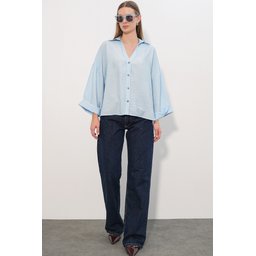 قميص نسائي واسع الأكمام فضفاض 20401 - أزرق Women's Wide Sleeve Oversize Shirt 20401 - Blue