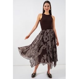 تنورة نسائية شيفون تُل غير متماثلة 8061 - بني Women's Asymmetrical Tulle Chiffon Skirt 8061 - Brown