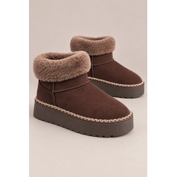 حذاء شتوي نسائي Muggo NELİS مبطن بالفرو - بني Muggo NELİS Women's Winter Ankle Boots - Brown
